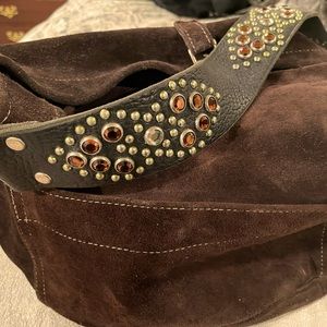 Brown Suede Hobo Bag